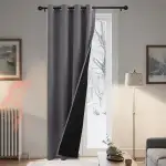 PONY DANCE Dppellagiger Vorhang Blickdicht Türvorhang Hitzeschutz Wohnzimmer 100% Verdunklungsvorhänge mit Ösen Thermo Vorhang gegen Hitze 1 Stück H 220 x B 140 cm, Grau