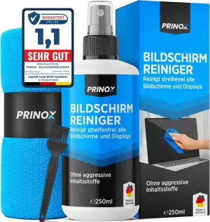 PRINOX Bildschirmreiniger XXL Set [inkl. Mikrofasertuch und Pinsel] - Display Re