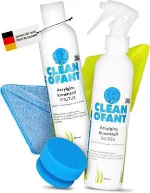 CLEANOFANT Acrylglas Kunststoff POLITUR & Reiniger Set - für Kunststoff-Fenster 