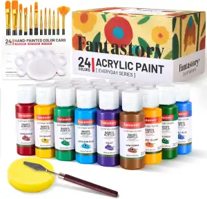 Fantastory Acrylfarben Set, 24 x 60 ml mit 16-teiligem Zubehör, hohe Deckkraft &