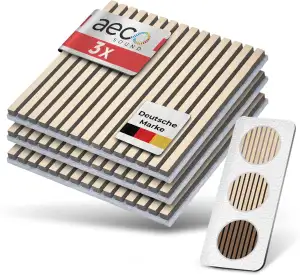 Akustikpaneele Holz – 3er-Set | 60x60cm | Echtholz Eiche & Akustikfilz Grau – 3D