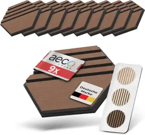 Akustikpaneele Holz selbstklebend – 9er-Set | Echtholz Walnuss & Akustikfilz Sch