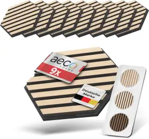 Akustikpaneele Holz selbstklebend – 9er-Set | Echtholz Eiche & Akustikfilz Schwa