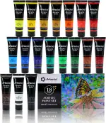 Artecho Acrylfarben Set 18 x 36 ml, Acrylic Paint Set, Wasserfest und Lichtecht, Schnell Trocknend, ideal für Leinwand, Papier und Stoffe, Geschenke zu Weihnachten und anderen Feiertagen