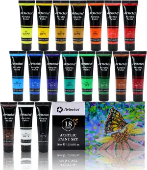 Artecho Acrylfarben Set 18 x 36 ml, Acrylic Paint Set, Wasserfest und Lichtecht,