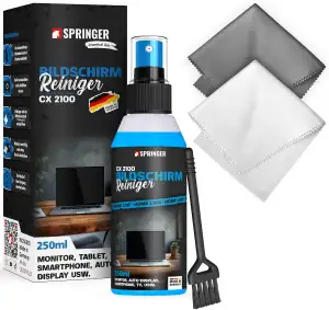 SPRINGER CX2100 - - Bildschirmreiniger Set 250 ml - - Made in Germany - - Schonender Reiniger für alle Displays (z.B. Handy, Laptop, TV) - - LCD, LED, OLED, TFT - - Gegen Fett und Fingerabdrücke