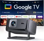 [Google TV & Offizielle Apps] Beamer 4K Unterstützt, Smart Beamer Heimkino 1080P FHD, Autofokus & Trapezkorrektur, WiFi Bluetooth Tragbarer Projektor mit Drehständer für Outdoor/Handy