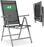 Arebos Gartenstuhl Hochlehner klappbar 4er Set | 7-Fach verstellbare Rückenlehne bis 150° | Balkonstuhl aus Aluminium | Wetterfest & UV-beständig | Bis 120 kg belastbar | Gartenstühle Hochlehner