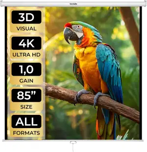 tectake® Heim Kino Zubehör Beamer Leinwand ausziehbar, HDTV & 3D tauglich, Leinw