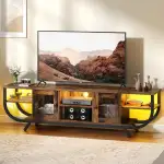 YITAHOME Industrielles TV-Schrank,160cm TV Lowboard für Fernseher bis zu 65 Zoll mit LED-Beleuchtung,Wohnzimmer Fernsehschrank TV Board mit Offenen Stauraum,Vintagebraun