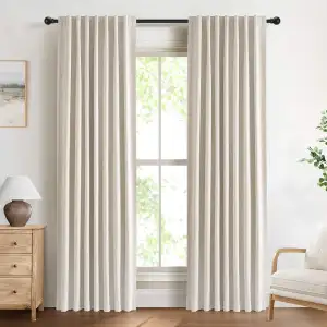 100% Verdunklungsvorhänge, 2er-Set H245x B140 cm, blickdichte Vorhänge mit verdeckten Schlaufen, Polyester-Gardine in Leinenoptik, Thermovorhang für Schlafzimmer & Wohnzimmer, Creme