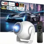 Mini Beamer Unterstützt 4K & 8K 1080P, Smart Beamer mit 5G WiFi 6 BT 5.4, Android 14-System, Tragbarer Projektor 270° Dreh mit HDMI/USB/DC, 8G Speicher, Auto Horizontal Trapezoid Correction (Weiß)
