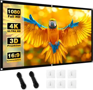Beamer Leinwand 100 Zoll - 16:9 HD Faltbare Projektionsleinwand, Anti-Falten 4K Projector Screen ...