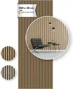 Momento Akustikpaneele Holz 240x50 cm - Made in Germany - Eiche Geölt Dekor - Wandverkleidung Wandpaneele Holz Eiche als 3D Lamellenwand für effektiven Schallschutz - Akustik Holzpaneele Wand