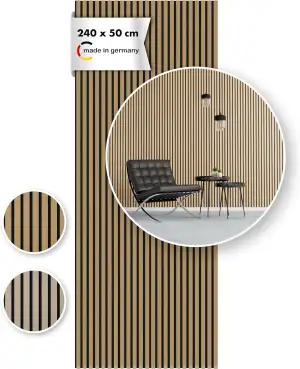 Momento Akustikpaneele Holz 240x50 cm - Made in Germany - Eiche Geölt Dekor - Wa
