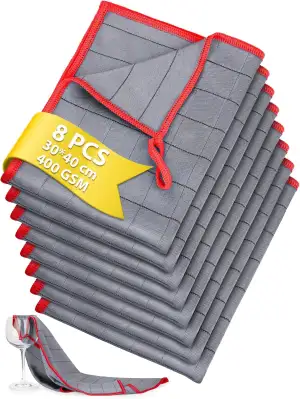 Carbon Mikrofasertücher Set (8 Stück) | 400GSM Profi Reinigungstücher | Streifenfrei & Fusselfrei, Rautenstruktur gegen Fett | Für Glas, Auto, Küche | Rot 30x40cm